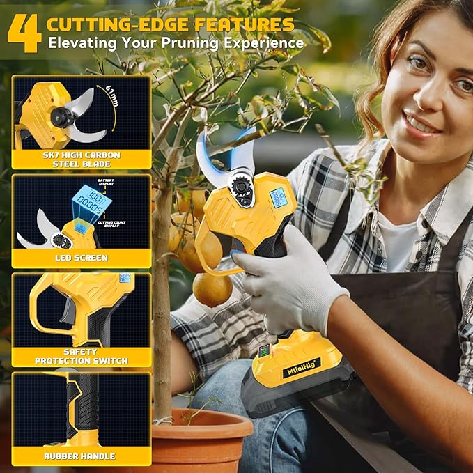 Cordless Electric Pruning Shears: 1.5-2 Inch Portable Pruning Shears Compatible with DeWalt 20V Battery (No Battery) - Garden Pruners Tool with LCD Display & SK7 Blades