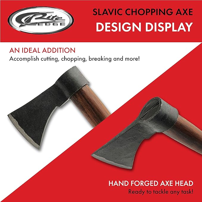 SZCO Supplies 18” Hand Forged Wood Handled Carbon Steel Slavic Style Chopping Axe, Brown (242601)