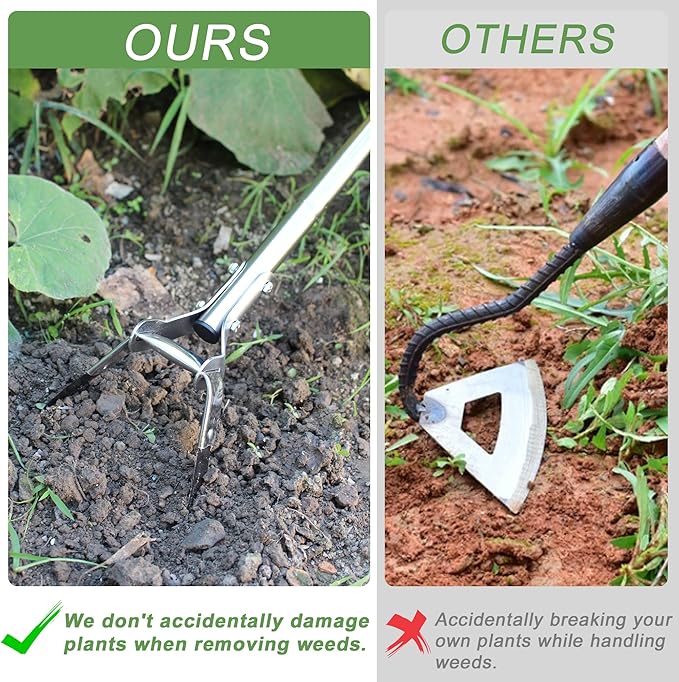 Garden Hoe for Weeding Long Handle Hula Hoe Stirrup Hoe Garden Tool Stainless Steel Poles Adjustable Long Handle Weeding Hoe, 55.9 INCH