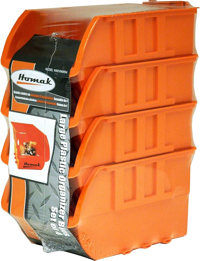 Homak Plastic Bins, Large, Set of 4, HA01040954