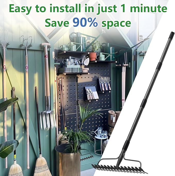 77 inch Bow Rake,2-in-1 17 Tooth Rake for Leaves Portable and Adjustable for Gardening Leaves Loosening Soil Leveling Lawn Farming Land Management Yard