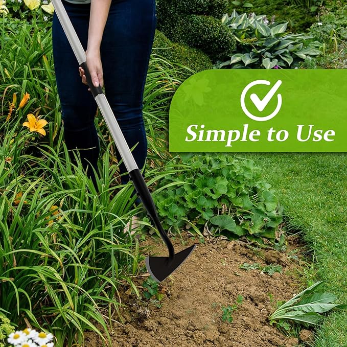 Warren Hoe Garden Tool, Heavy Duty Garden Hoes for Weeding Long Handle, Easy Stand Up Triangle Weeder Tool for Garden, 35-66 inch Adjustable Gardening Hoe for Weed, Trench, Loosen Soil, Landscape