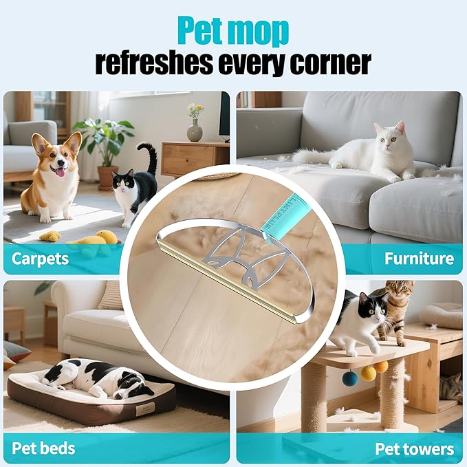 Ultra & Pro LINTPLUS Combo – 63” Long Carpet Rake for Pet Hair + Pro Attachments – Heavy Duty Stainless Steel Handle, Stand-Up Design – Effortless Fur & Lint Removal for Large Rugs, Carpets, Floors