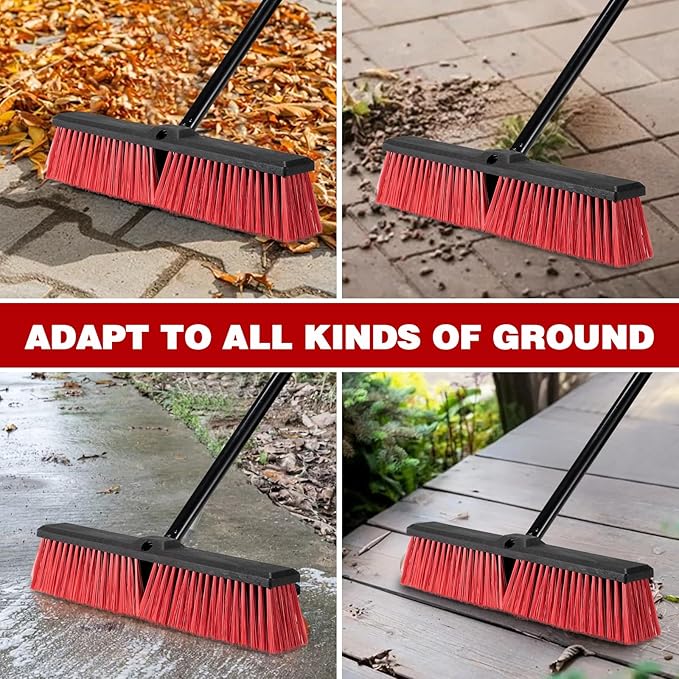 18" Push Broom for Outdoor - Heavy Duty 63" Long Handle Outdoor Broom for Deck,Driveway,Garage,Yard,Deck,Patio,Warehouse,Concrete