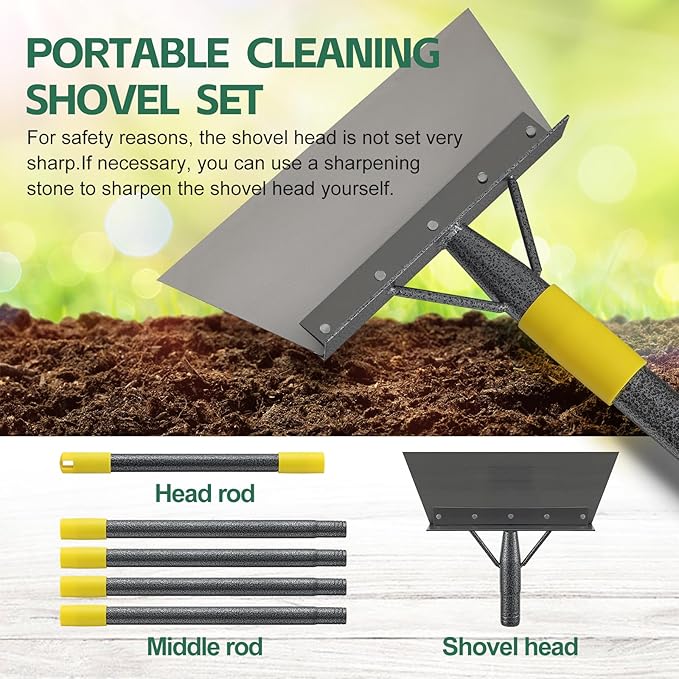 Garden Cleaning Shovel, 76" Adjustable Floor Scraper Long Handle Heavy Duty Tool, Multifunctional Flat Shovel Gardening Tools for Digging, Weeding,Scraping, Ice Remove...