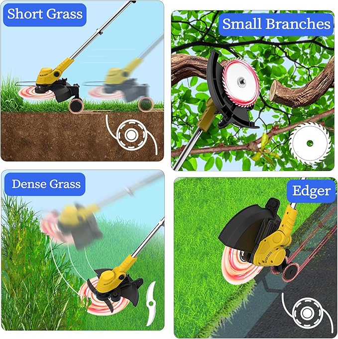 2-Pack 20000 RPM Electric Weed Wacker, Each with 1×4.0Ah Batterry,Dual-Durable-Line,Metal Blades,Wheel,4-in-1 Battery Powered Weed Eater Cordless+String Trimmer+Edger Lawn Tool+Brush Cutter