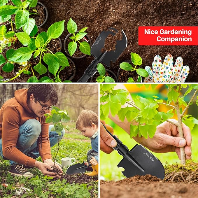 Folding Survival Shovel Multi-Tool, Heavy-Duty Military Entrenching Tool with Pickaxe, Collapsible Spade for Disaster Recovery, Car Emergency, Metal Detecting, Camping, Digging, and Gardening