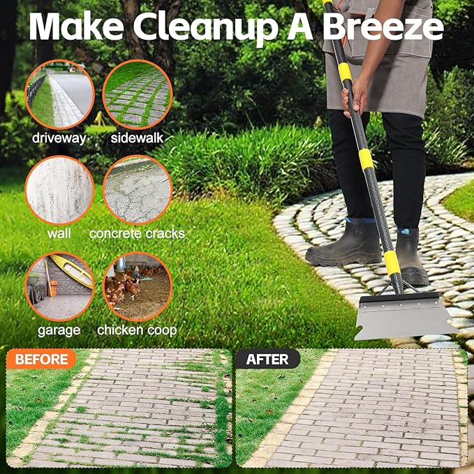 Garden Shovel, Weed Scraper Tool, Multifunctional Garden Cleaning Shovels, 60" Floor Scraper Long Handle, Heavy Duty Metal Flat Spade Shovel for Lawn Edging,Sidewalk Weeding,Ice Chopper,Snow Shovel