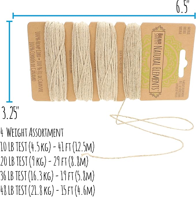 The Beadsmith 100% Hemp Cord – Neutral Colors – 4 Assorted Weights & Lengths – Twine for Jewelry Making, Macrame, Paper Crafts, Gardening, Scrapbooking, Home Décor, DIY String Art & More