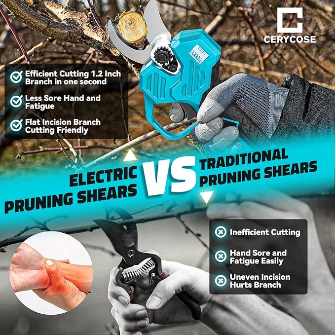 Cordless Electric Pruning Shears Compatible with Makita 18V Battery, Portable Pole Pruner with LCD Display & Imported SK7 Steel Blades,1.5-2-Inch Cutting Diameter for Gardening Shears