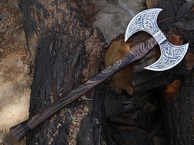24” Viking Double Handed Axe, Large Norse Axe, Scandinavian Style Hatchet Double Headed ax, Viking ax, History of Norse Mythology self Defense Prop Tools