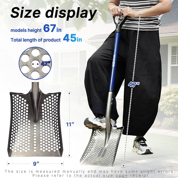 WIKER 45in Sand Sifting Shovel with Blue Fiberglass Handle - Heavy Duty Rock/Garden Sifter for Chicken Coop, Soil Screening, Gardening