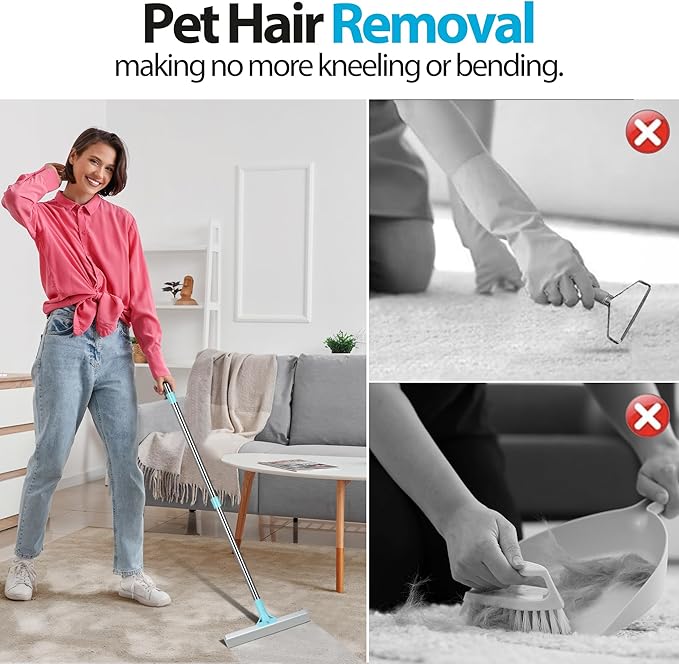 Carpet Rake for Pet Hair Removal Tool, 2025 New Generation 2 in 1 TPU and Copper Rake Teeth Pet Hair Remover with 54’’ Adjustable Long Handle, Reusable Cat Dog Hair Cleaner Rake Broom
