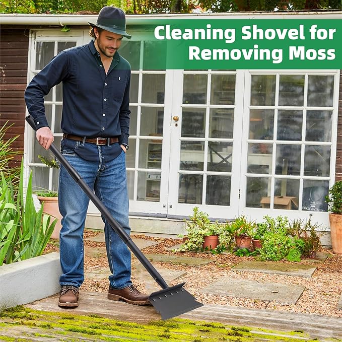 Garden Shovel, Ice Scraper, Multifunctional Cleaning Shovel with 59" Adjustable Handle Heavy Duty Garden Tool for Lawn Edging, Scraping, Weed and Ice Removal