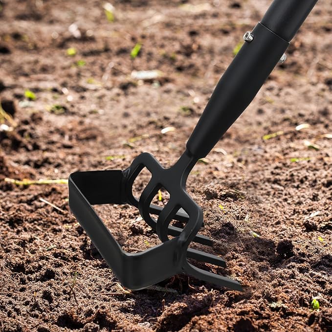 2-in-1 Garden Hoe Tool, Adjustable Length from 37 to 72inch, Ergonomic Design for Weeding and Raking, Durable and Rust-Proof Blade, Save Time and Effort
