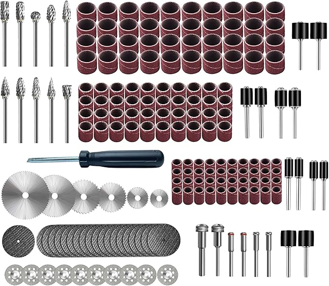 Tungsten Carbide Burr Set 1/8" Shank,Die Grinder Bits with Sanding Drums and Cutting Wheel Set, 185Pcs Pratical Sanding Tool Accessories for Dremel Rotary Tool