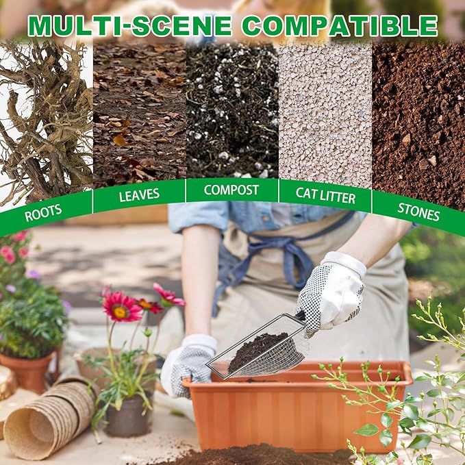 5pcs Soil Sifter Set for Gardening – Includes 2mm/2.8mm/3.8mm/4.3mm/5mm Garden Sifter for Soil, Handheld Compost Sifter for Dirt,Rocks, Heavy-Duty Shovel for Soil, Compost Sifting