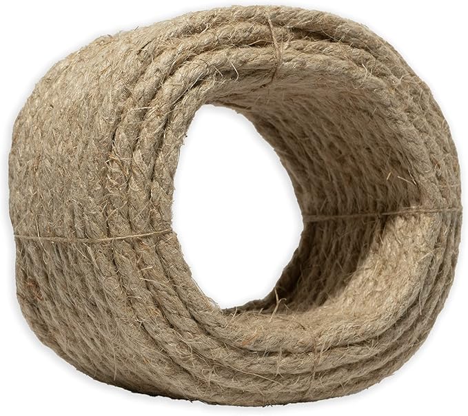 100% Organic Hemp Twine Rope (25ft x 1/4 in.), 6mm Thick Cord, Natural String, Heavy Duty Outdoor Twine, Jute Rope, Plant String, Twine for Crafts and Gardening
