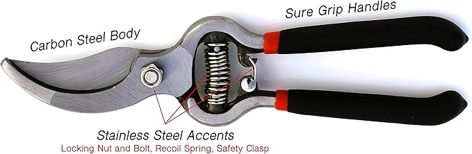 GARDEN GURU Classic Bypass Pruning Shears Clippers – Heavy Duty Forged Steel Garden Pruners – Safety Lock – Non Slip Comfort Grips – Cuts up to 1” – Professional Bypass Pruners for Gardening (4 Pack)