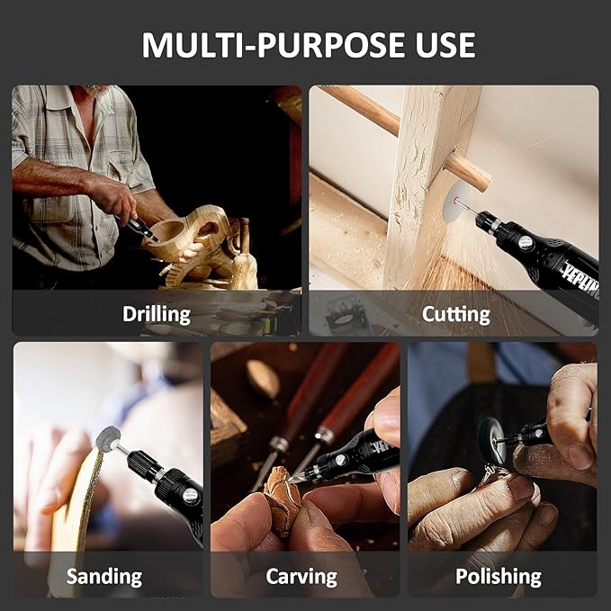 Cordless Rotary Tool, 3.7V Li-ion Electric DIY Mini Grinder Kit with Front LED Work Light, 5 Variable Speed, 72pcs Accessories USB Charging Multi-Tool Perfect for Nail Polishing