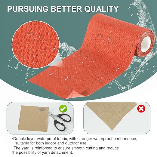 Canvas Repair Tape, 4×63 Inches Orange Waterproof Self-Adhesive Patch for Outdoor Gear, Durable and Weatherproof Fabric Tape for Boat Covers, Couch,Tents, Sofas, Sun Shades, Awnings, and Lounge Chairs