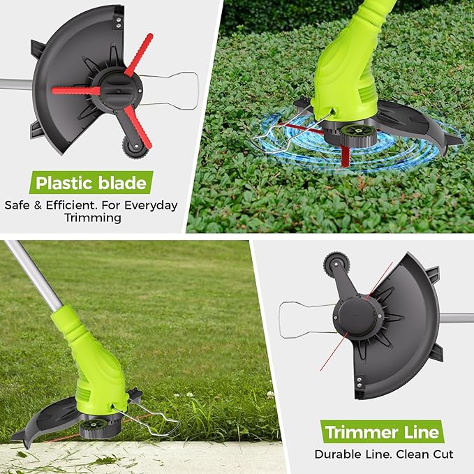 Aokia String Trimmer: Cordless Weed Wacker with 40V 2.0Ah Battery - Lightweight Electric Lawn Edger - 2 in 1 Trimmer & Edger Lawn Tool Grass Cutter with 8 Lines and 2 Plastic Blades for Garden, Yard