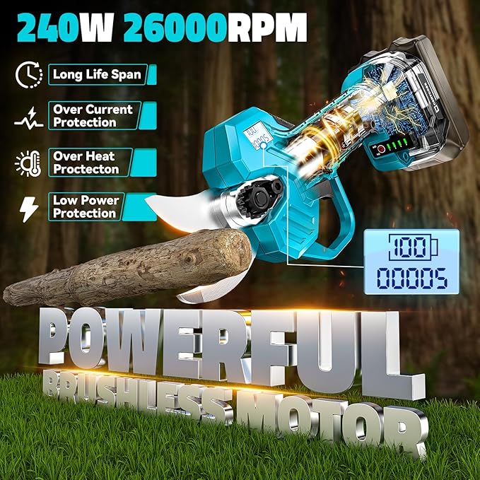 Cordless Electric Pruning Shears Compatible with Makita 18V Battery, Portable Pole Pruner with LCD Display & Imported SK7 Steel Blades,1.5-2-Inch Cutting Diameter for Gardening Shears