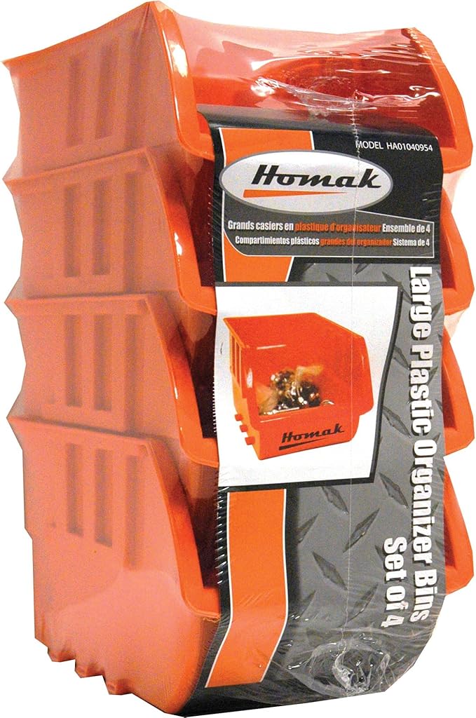 Homak Plastic Bins, Large, Set of 4, HA01040954