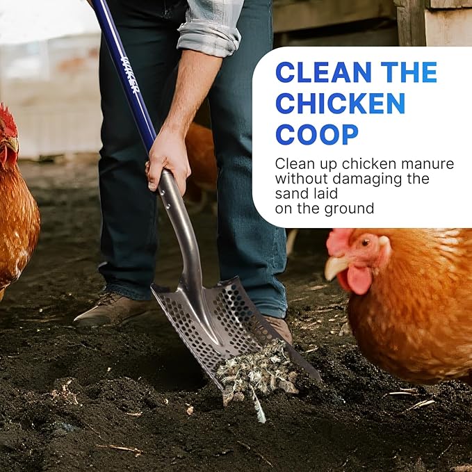 WIKER 45in Sand Sifting Shovel with Blue Fiberglass Handle - Heavy Duty Rock/Garden Sifter for Chicken Coop, Soil Screening, Gardening