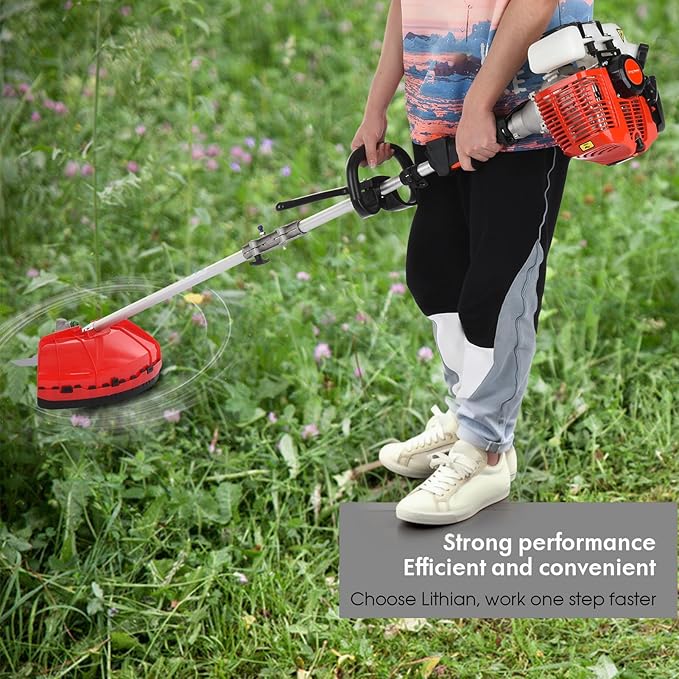 2025 New Gas Weed Wacker - 52cc 2-Stroke 5 in 1 Multi-Functional Lawn Mower Hedge Trimmer Pruners Gas Powered Brush Cutter, Handheld Weed Eater for Garden and Yard Lawn (Red)