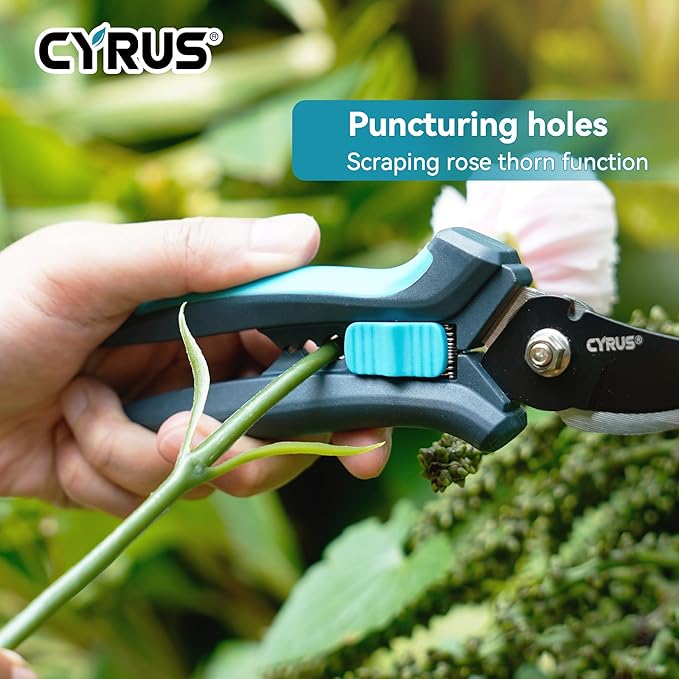 CYRUS Pruning Shears for Gardening 8" Pruners Trimming Scissors Non Stick Coating Blade Carbon Steel with Anti Slip Handle Scissors Widely Used for Gardening, Hydroponics, Grow Tents-CYRUS