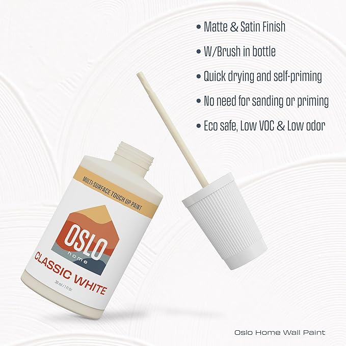 Touch Up Paint, Classic White, two 1oz., Matte, w/brush in bottle, Quick drying, for Home repairs, Kitchen Cabinets