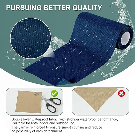 Canvas Repair Tape, 4×63 Inches Blue Waterproof Self-Adhesive Patch for Outdoor Gear, Durable and Weatherproof Fabric Tape for Boat Covers, Tents, Couch, Sofas, Sun Shades, Awnings, and Lounge Chairs