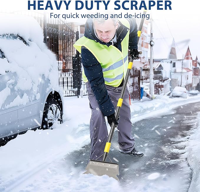 Multifunctional Flat Scraper, 88" Long Handle Manual Weeder, Heavy Duty Metal Floor Scraper Ice Chopper Snow Shovel Spade Garden Tool for Scraping, Ice Remove, Digging, Weeding, Lawn Edging