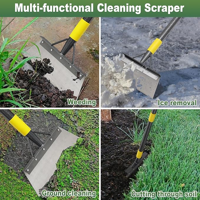 Garden Cleaning Shovel, Multifunctional Flat Shovel with 78 Inch Adjustable Length Ergonomic Handle, Gardening Scraper Shovel for Weeding,Scraping,Ice Remove…, Black, 28QPCC-HZ-5jie