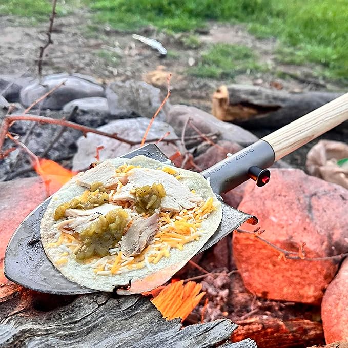 Near Zero Titanium Survival Shovel - Compact, Lightweight, & Collapsible Tactical Tool, Ideal for Backpacking, Camping, & Hiking, Sharpened Edge for Chopping Wood, Doubles as Frying Pan