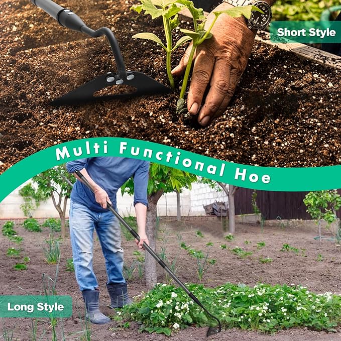 Garden Hoe for Weeding,Heavy Duty Weeding Hoe for Fast Weeds Grass Removal,Loosening Soil Digging Planting Ridging,55 Inch Long Handle,Hardened Hollow Eye Hoe Garden Tools for Garden Flower Beds