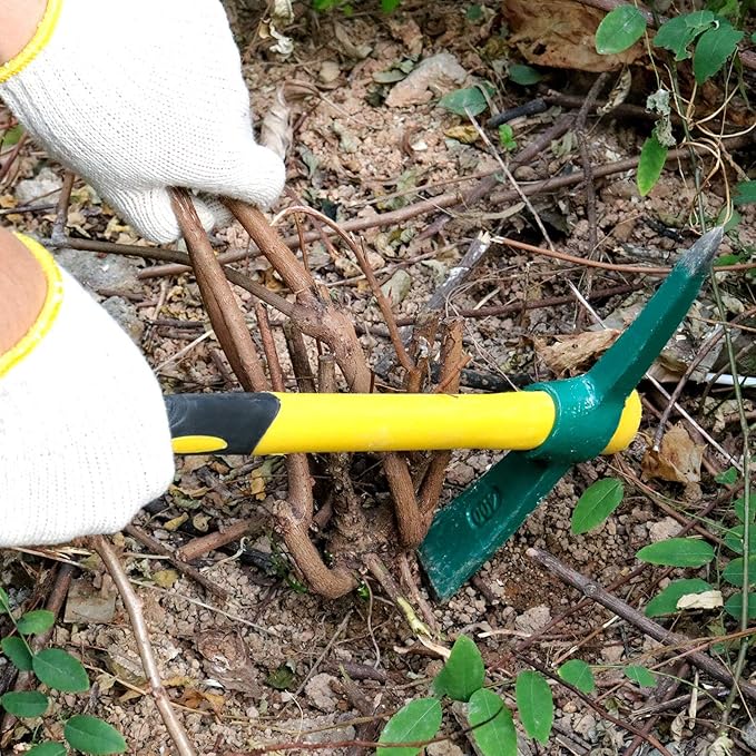 ZOENHOU 2 PCS 15-Inch Solid Pick Mattock, Forged Garden Pick, Weeding Mattock Hoe Agriculture Hand Tools with Heavy-Duty Fiberglass Handle for Weeding Cultivating Camping Prospecting