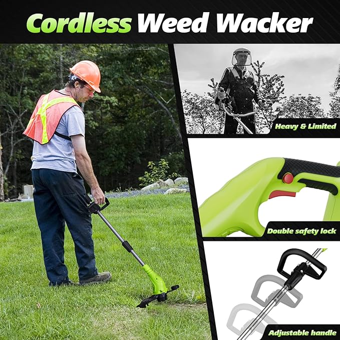 Aokia String Trimmer: Grass Edger with 4 Replacement Spools and 2 Blands - Lightweight Electric Lawn Cutter, 40V 2.0Ah Battery Powered Cordless Weed Wacker for Garden, Yard