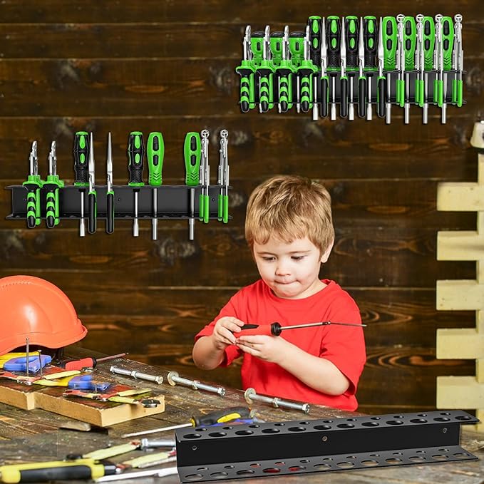 Screwdrivers Pliers Holder Wall Mount, Heavy Duty Metal Utility Storage Rack for Pliers Small Tools, Screw Driver Organizer Suitable Garages Homes Workshops Sheds (23 holes 2PC)