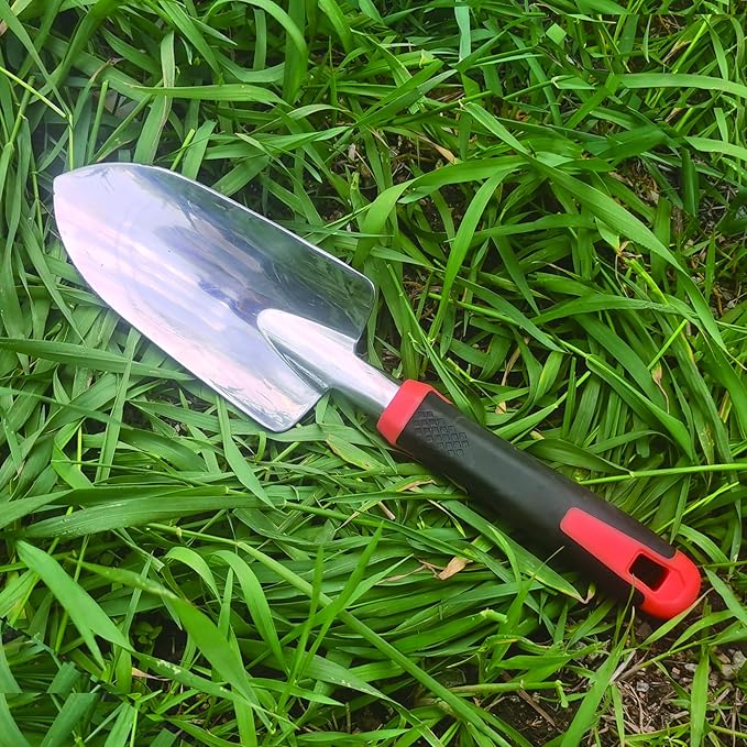 Garden Tools Set, 5 Piece Aluminum Hand Tool Kit with Ergonomic Handle, Heavy Duty Gardening Tools Include Hand Trowel, Transplant Trowel, Hand Rake, Weeder and Shears (Orange)