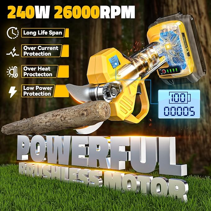 Pruning Shears Compatible with DeWalt 20v Battery,Cordless Electric Pruner with LCD Display & Imported SK7 Steel Blades,1.2-Inch Cutting Diameter for Gardening Tree Pruning(No Battery)