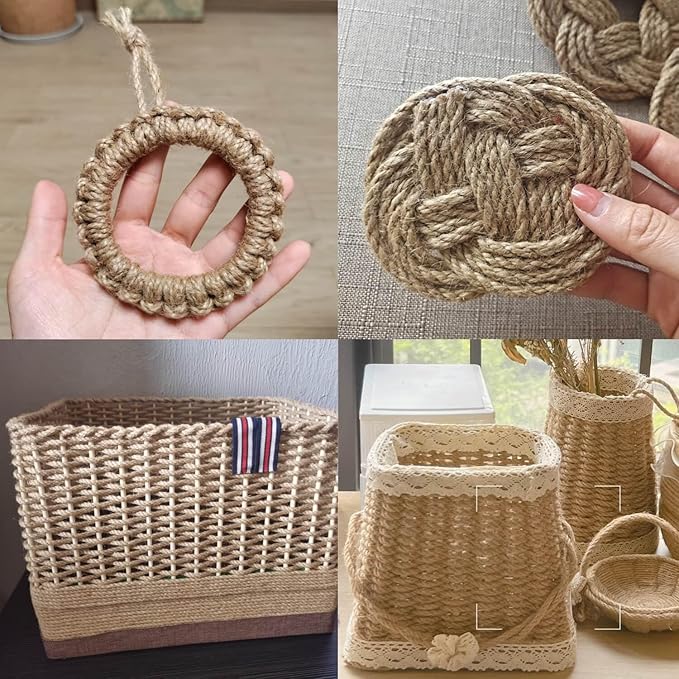 6mm Jute Twine, 164 Feet Braided Jute Rope, Heavy Duty and Thick Twine Rope for DIY Artwork, Bundling, Home Decor, Gardening Applications (6MM 164FT)