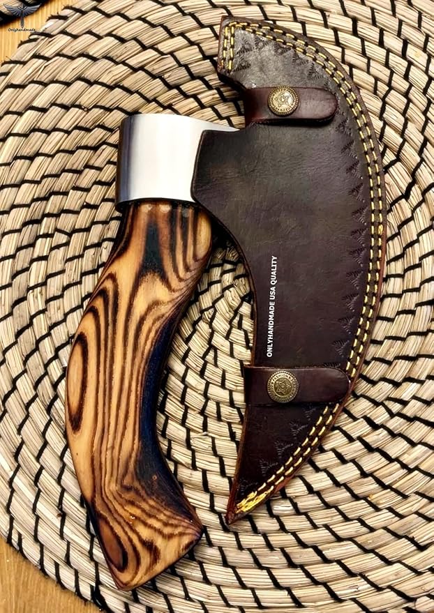 Viking Axe, Viking Hatchet Custom Handmade Pizza Cutting Axe with Leather Sheath, Meat Cutting Axe Personalized Gifts, Gifts for Him, in USA (Cognac)