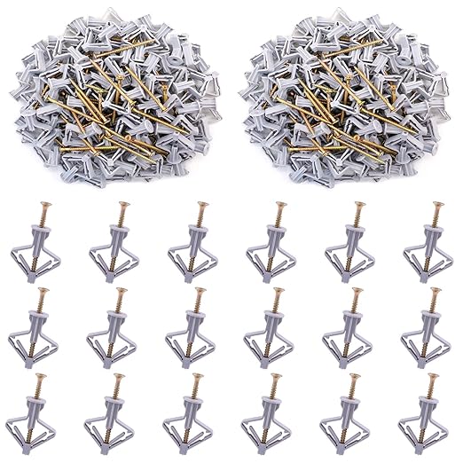 Swpeet 120Pcs Grey Drywall Anchor with Screw Kit - Nylon Plastic Drywall and Hollow-Wall Anchor Kit, Wall Anchor Hooks, and Hollow-Door Toggle Anchor for for Hanging Heavy Items on Drywall