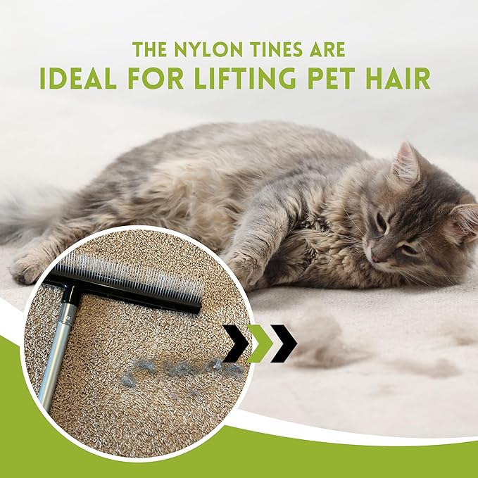 Room Groom Carpet Rake and Groomer with Telescoping 54 Inch Adjustable Handle, Portable Design, Carpet Brush Ideal for Pet Hair, Refreshing High Pile Carpets, Rugs, and Artificial Turf