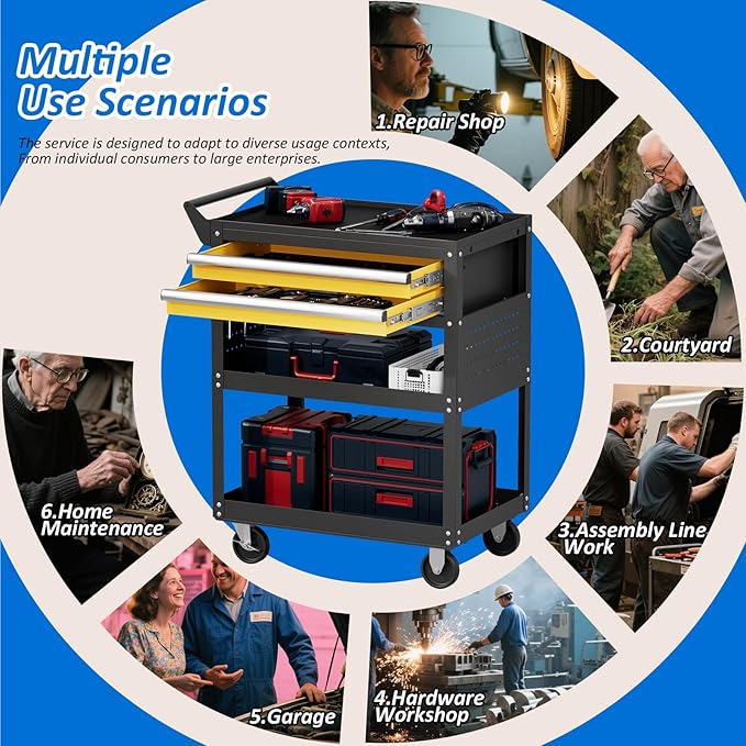 5 -Tier Heavy Duty Rolling Tool Cart on Wheels with 2 Lockable Drawers, Pegboard & Locking Wheels, 400Lbs Capacity Mobile Garage Storage Organizer for Mechanics, Workshop