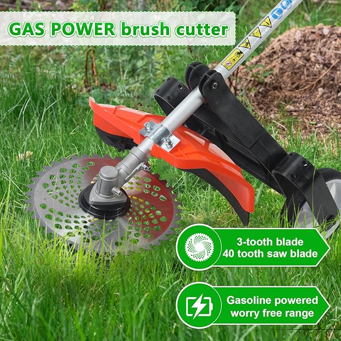 𝟖 𝐢𝐧 𝟏 Gas Weed Wacker, 52cc 2-Cycle Gas Weed Eater, 2025 Upgraded Weed Eater, 9500rpm High Power String Trimmer, Edger Pole Saw Chainsaw Pruner Brush Cutter for Yard, Garden(US Fast Arrival)