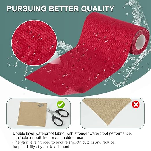 Canvas Repair Tape, 4×63 Inches Red Waterproof Self-Adhesive Patch for Outdoor Gear, Durable and Weatherproof Fabric Tape for Boat Covers, Tents, Couch,Sofas, Sun Shades, Awnings, and Lounge Chairs