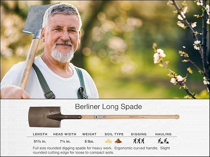 IDEALSPATEN - Made in Germany Since 1899 - Berliner Long Spade - Professional Digging Spade, Outperforms Shovels Tool 6lb - 51.3 in (Berliner)#IS130